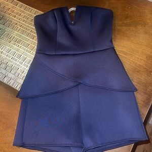 Charlotte Russe Elegant Navy Blue Asymmetrical Peplum Strapless Mini short